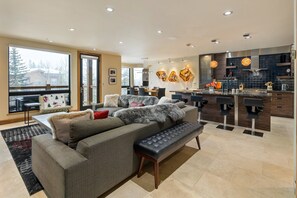 Smart TV, fireplace, video library, stereo