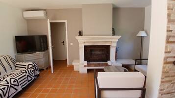 TV, fireplace