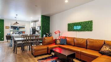 TV, fireplace, video games, DVD player