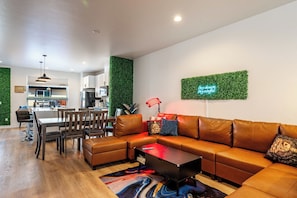TV, fireplace, video games, DVD player
