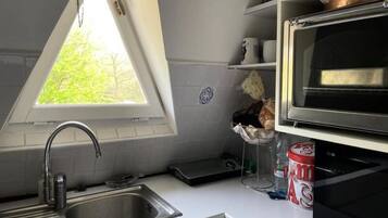 Fridge, microwave, oven, coffee/tea maker