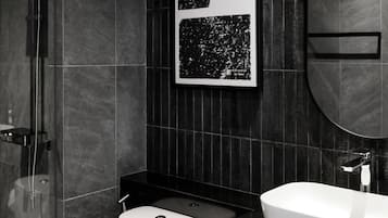 Regadera, secadora de cabello, bidet, toallas