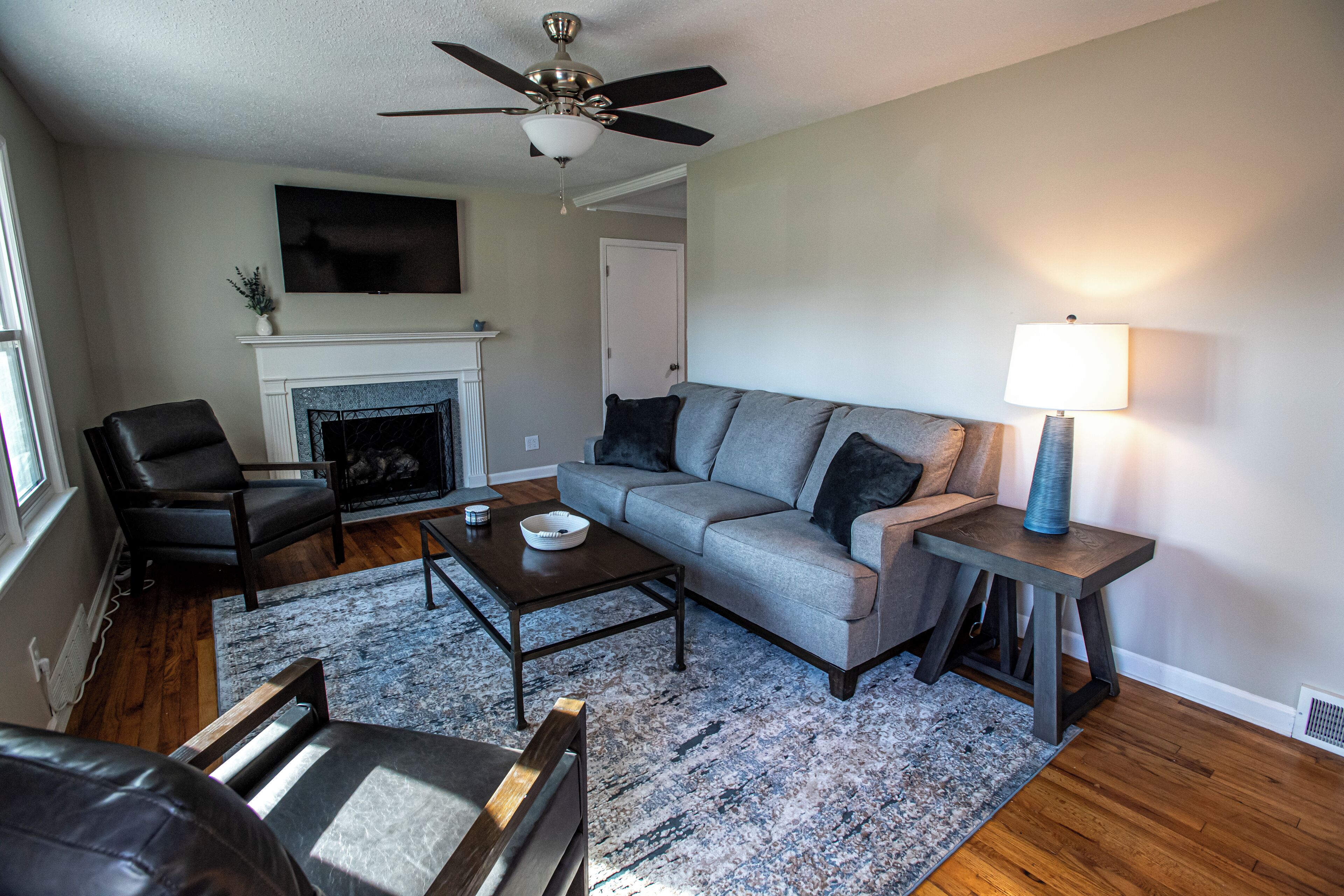 TV, fireplace