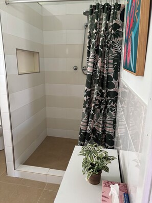 Douche, sèche-cheveux, serviettes fournies, papier toilette
