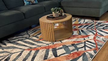 TV, fireplace, books