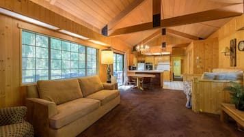 Cabin, Multiple Beds, Patio, Mountain View (Glen Lake Cabin in the Woods) | Living area | 42-inch flat-screen TV with digital channels, fireplace