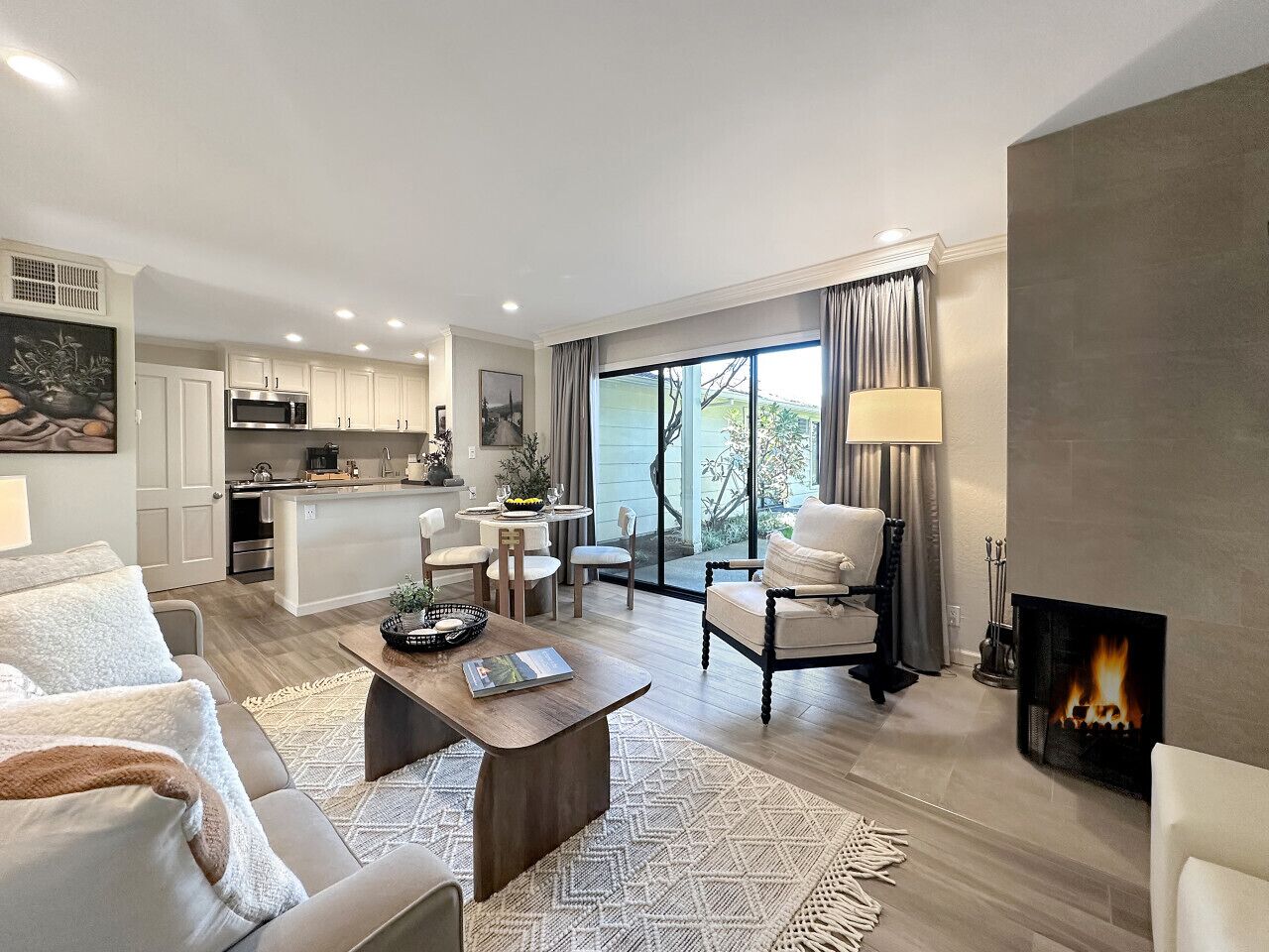 TV connectée, cheminée, chaîne hi-fi