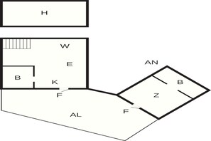 A floor plan with labeled rooms W, E, B, K, F, AL, Z, and AN. - 6 Person Holiday Home in Monsteras (Monsteras)