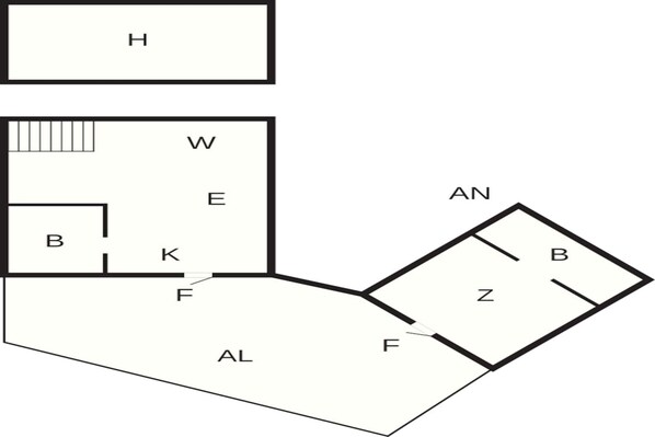 A floor plan with labeled rooms: H, W, E, B, K, F, AL, AN, and Z. - 6 Person Holiday Home in Monsteras (Monsteras)