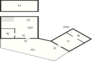A floor plan with labeled rooms H, O, SP, B, K, AL, AN, and V. - 6 Person Holiday Home in Monsteras (Monsteras)