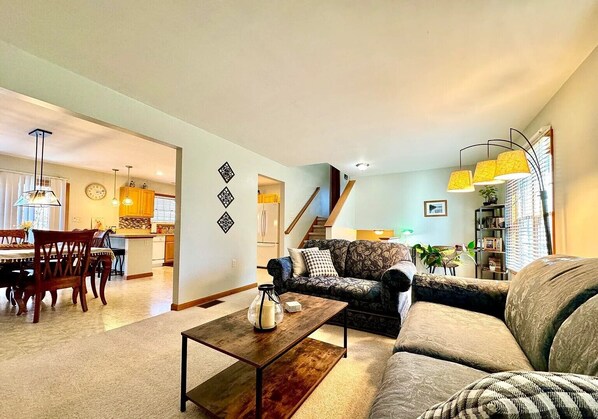 Smart TV, fireplace, table tennis, books