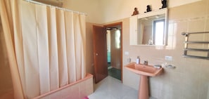Bidet, towels, soap, toilet paper