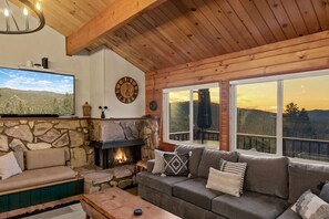 Televisión, chimenea, videojuegos