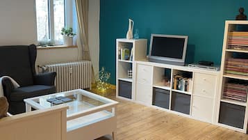 Fernseher, DVD-Player, Bücher, Videothek