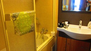 Hair dryer, bidet, towels, toilet paper
