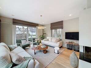 TV, fireplace