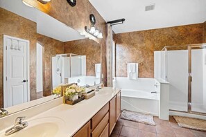 Shower, hair dryer, shampoo