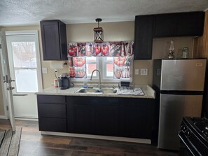 Frigorífico, microondas, horno y placa de cocina