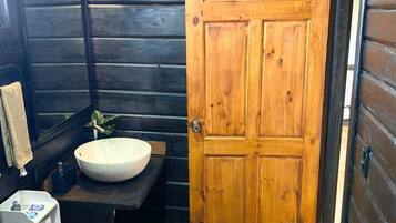 Basic Cabin, 1 King Bed, Mountain View | Bathroom | Shower, rainfall showerhead, free toiletries, bathrobes