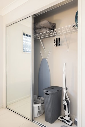 1 bedroom, desk, laptop workspace, iron/ironing board