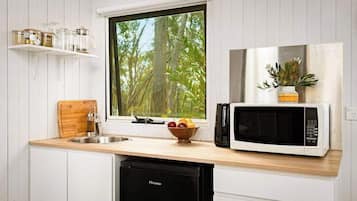 Réfrigérateur, micro-ondes, plaque de cuisson, cafetière/bouilloire