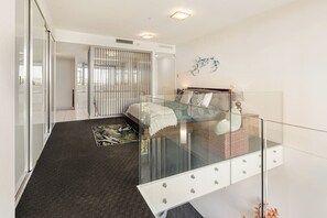 1 bedroom, desk, iron/ironing board, bed sheets