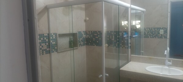 Shower, soap, toilet paper