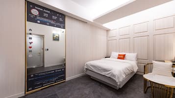 Premium bedding, down duvets, memory-foam beds, desk