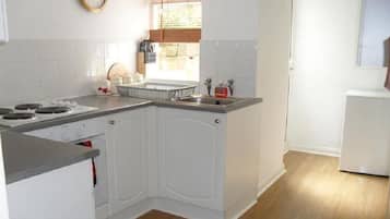 Frigorífico, microondas, horno y placa de cocina
