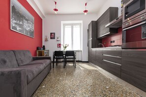 公寓, 空调, 城市景观 | 起居区 | 32-英寸智能电视（配备卫星频道）、Netflix、流媒体服务