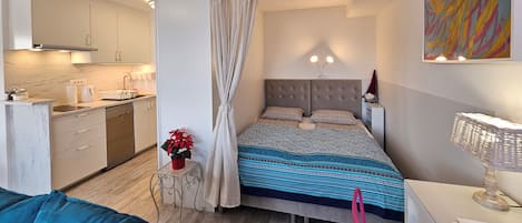 Desk, iron/ironing board, travel crib, free WiFi