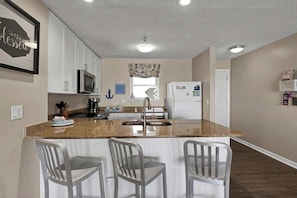Fridge, microwave, oven, stovetop - Beachfront Retreat in North Topsail Beach (North Topsail Beach)