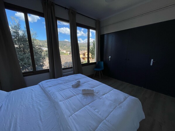 Comfort dubbelrum eller tvÄbÀddsrum - 1 queensize-sÀng - delat badrum - utsikt mot trÀdgÄrden | Skrivbord, arbetsyta för laptop, extrasÀngar och gratis wi-fi