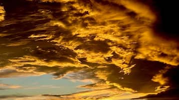 A sunset with golden clouds.