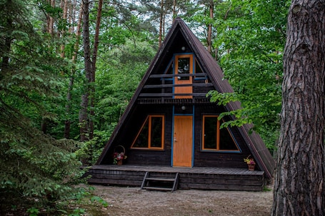 Exterior. 3 A-shaped cottages in a beautiful forest 1 hr drive from Warsaw