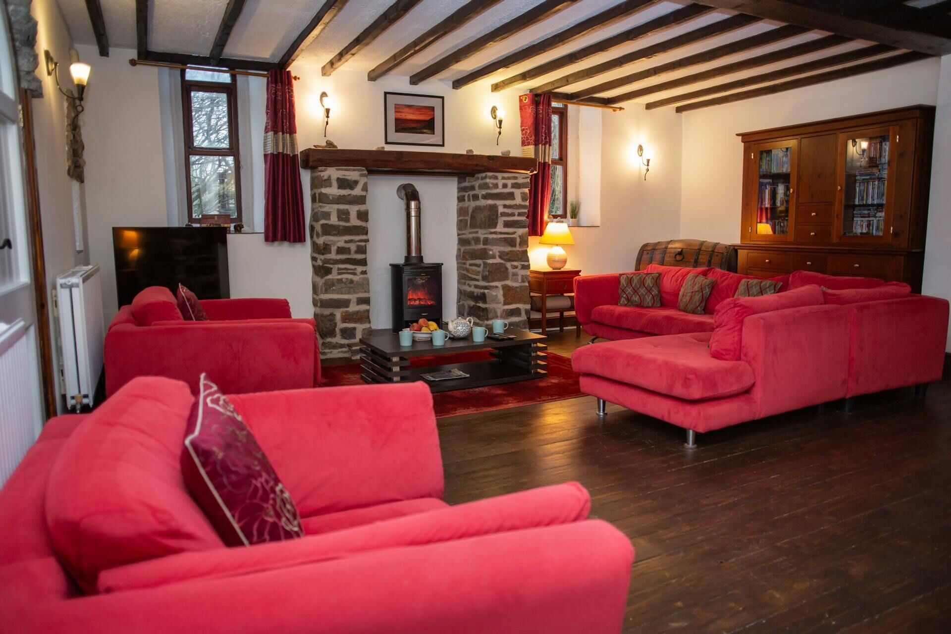 TV, fireplace, stereo