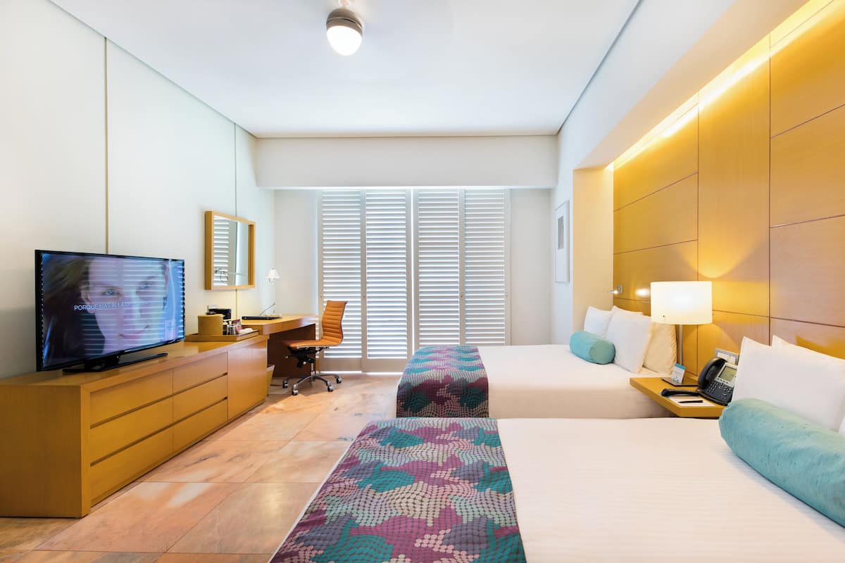 Two Deluxe Double Beds Resort View All Inclusive | In-room safe, desk, laptop workspace, iron/ironing board