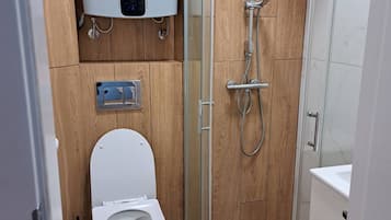 Shower, hair dryer, toilet paper
