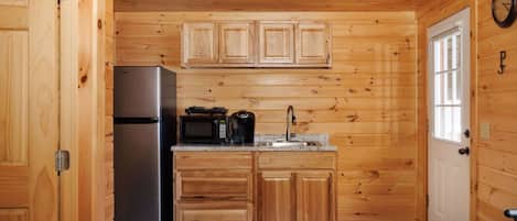 Microwave, stovetop, coffee/tea maker, toaster