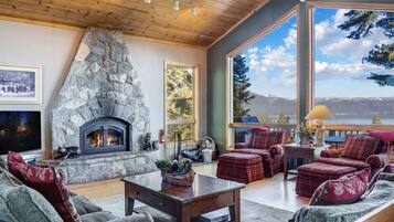 House, Multiple Beds, Hot Tub, Mountain View (Lakeview Hideaway) | Living area | 42-inch flat-screen TV with digital channels, fireplace