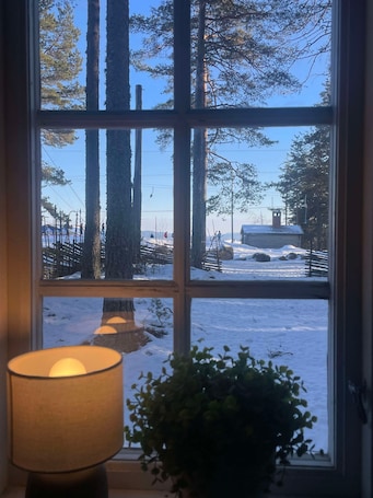 Interior. Cozy winter cottage close to nature, quiet and comfortable, the stars are looking out