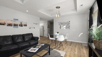 Smart TV, books, music library, stereo