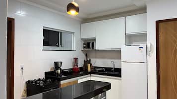 Family Apartment | Private kitchen | Fridge, microwave, stovetop, blender