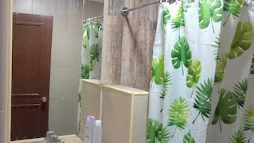 Shower, towels, toilet paper