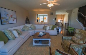 Smart TV, fireplace, DVD player, books