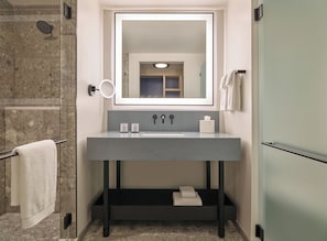 Hair dryer, bathrobes, towels, soap