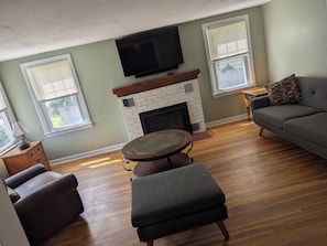 Smart TV, fireplace, video games, foosball