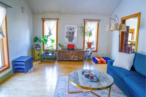 Fireplace, DVD player, books