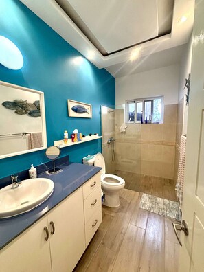 Shower, towels, toilet paper - Apartment in a residence facing the sea (Las Terrenas)