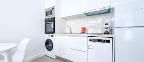 Fridge, microwave, oven, dishwasher
